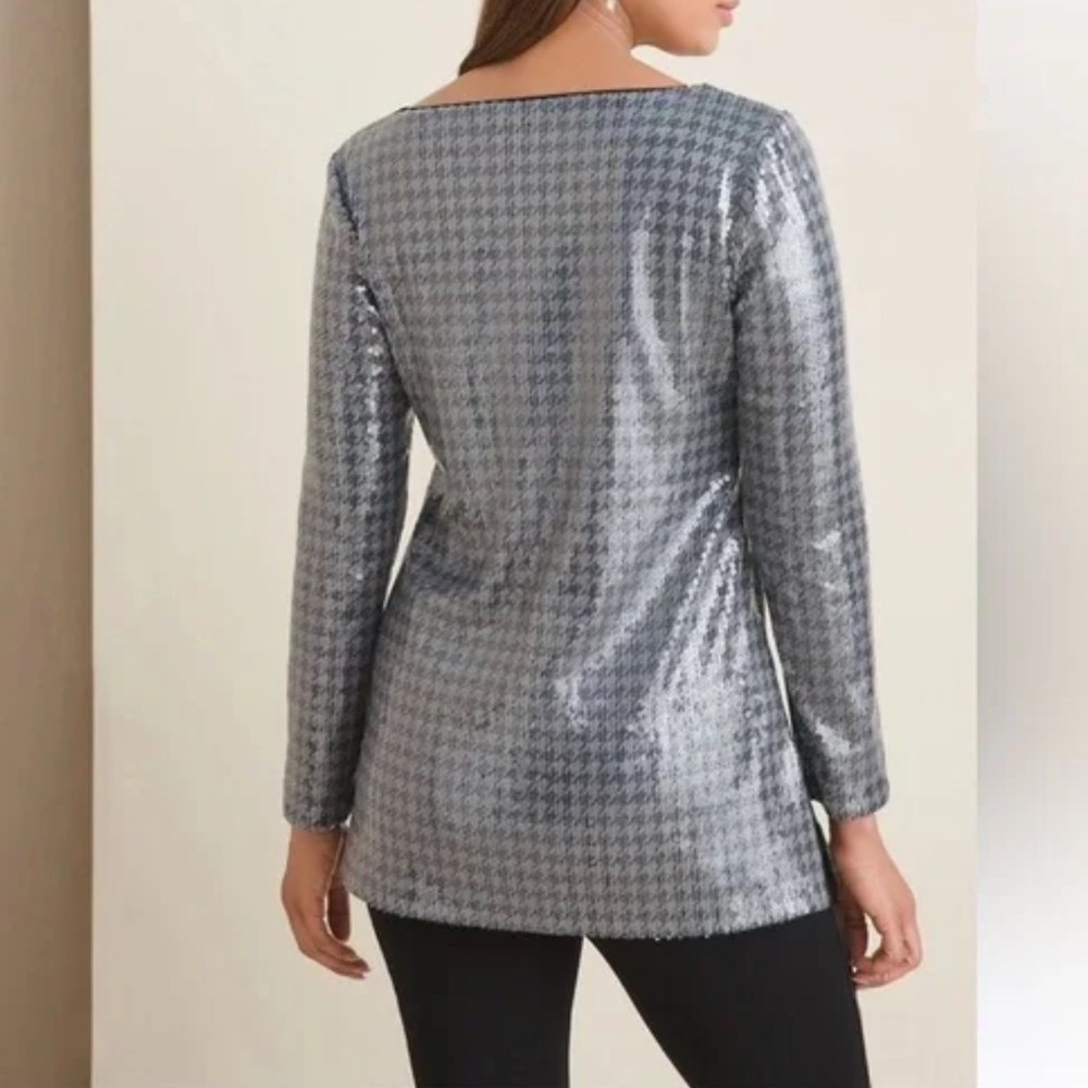 Chico’s - Houndstooth Sequin Tunic Knit Top | 2(L) - Picture 5 of 5
